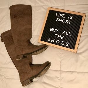 Gray/beige Laser Cut Knee-high Boots